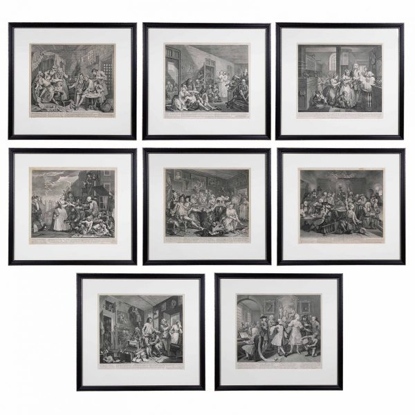 William Hogarth, Complete Set of Eight Engravings of 'The Rakes Progress'.